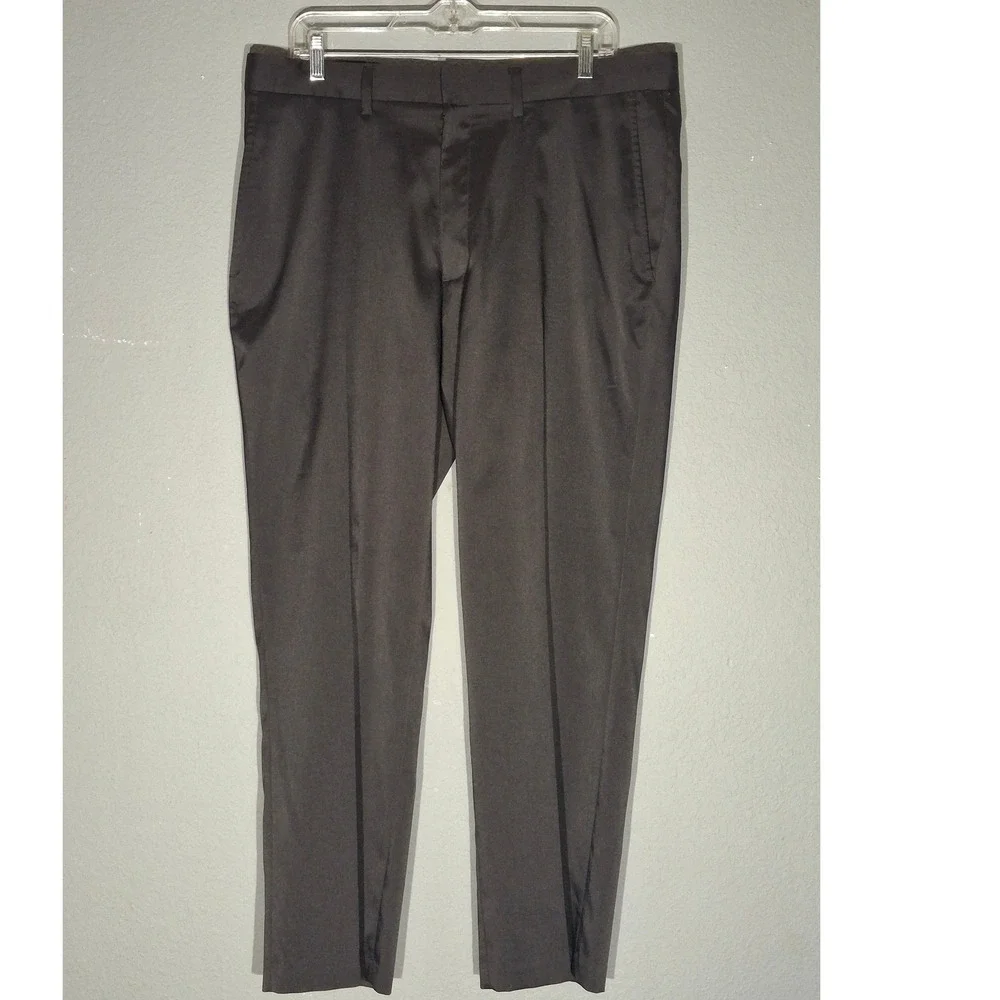 Mens Dress Pants Black Flat Front Trousers Size 36x29